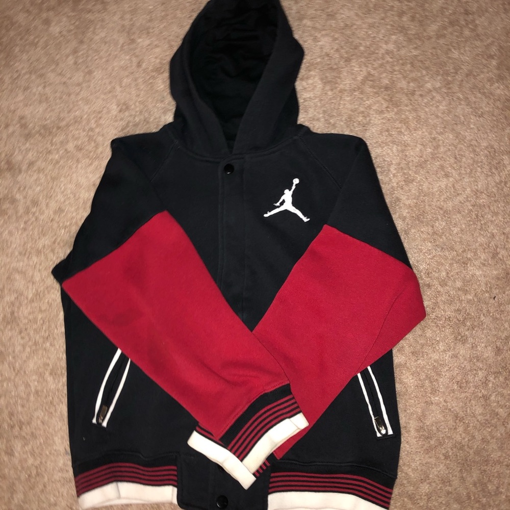 Jordan red and black button up sweatshirt